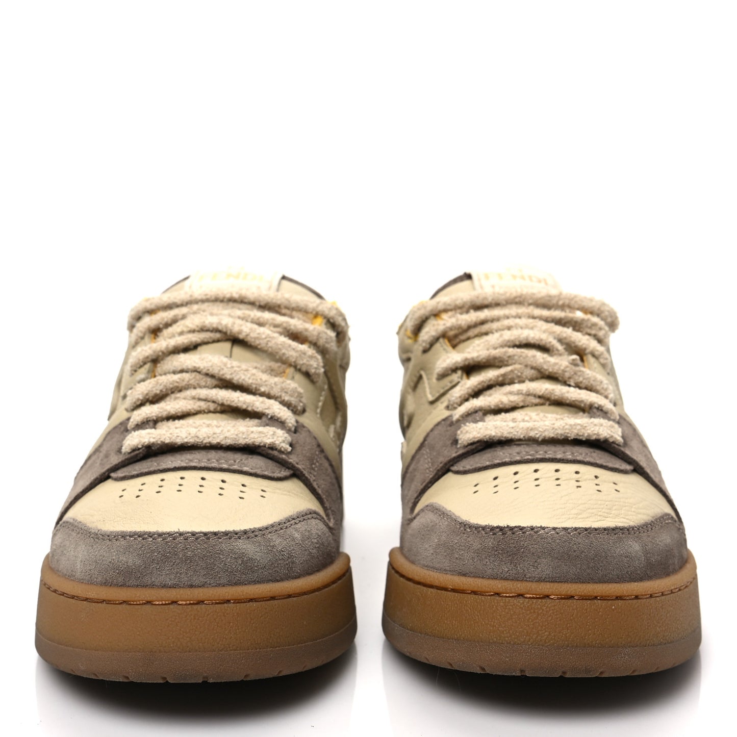 Calfskin Suede Fendi Match Low Top Sneakers 39 Dodo Straw Yellow