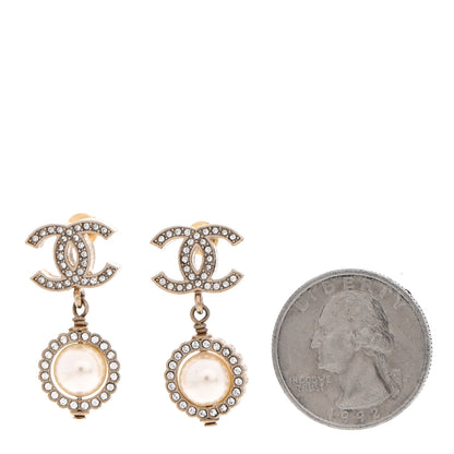 Chanel Crystal Pearl CC Lace Camellia Earrings Gold 2 of 5