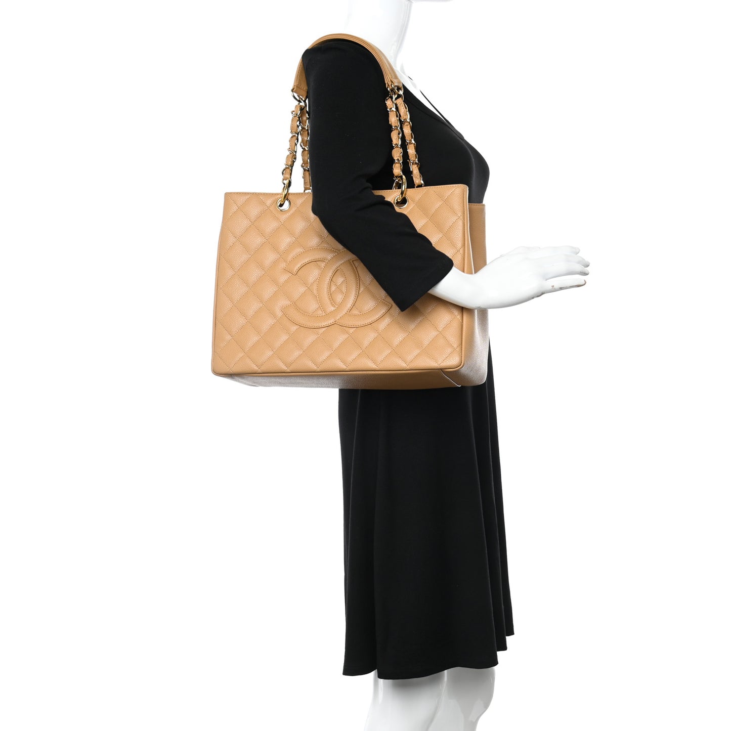 Caviar Quilted Grand Shopping Tote GST Dark Beige