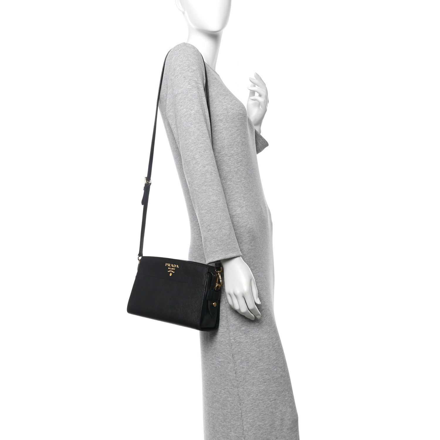 Prada City Calf Esplanade Shoulder Bag Black 2 of 14