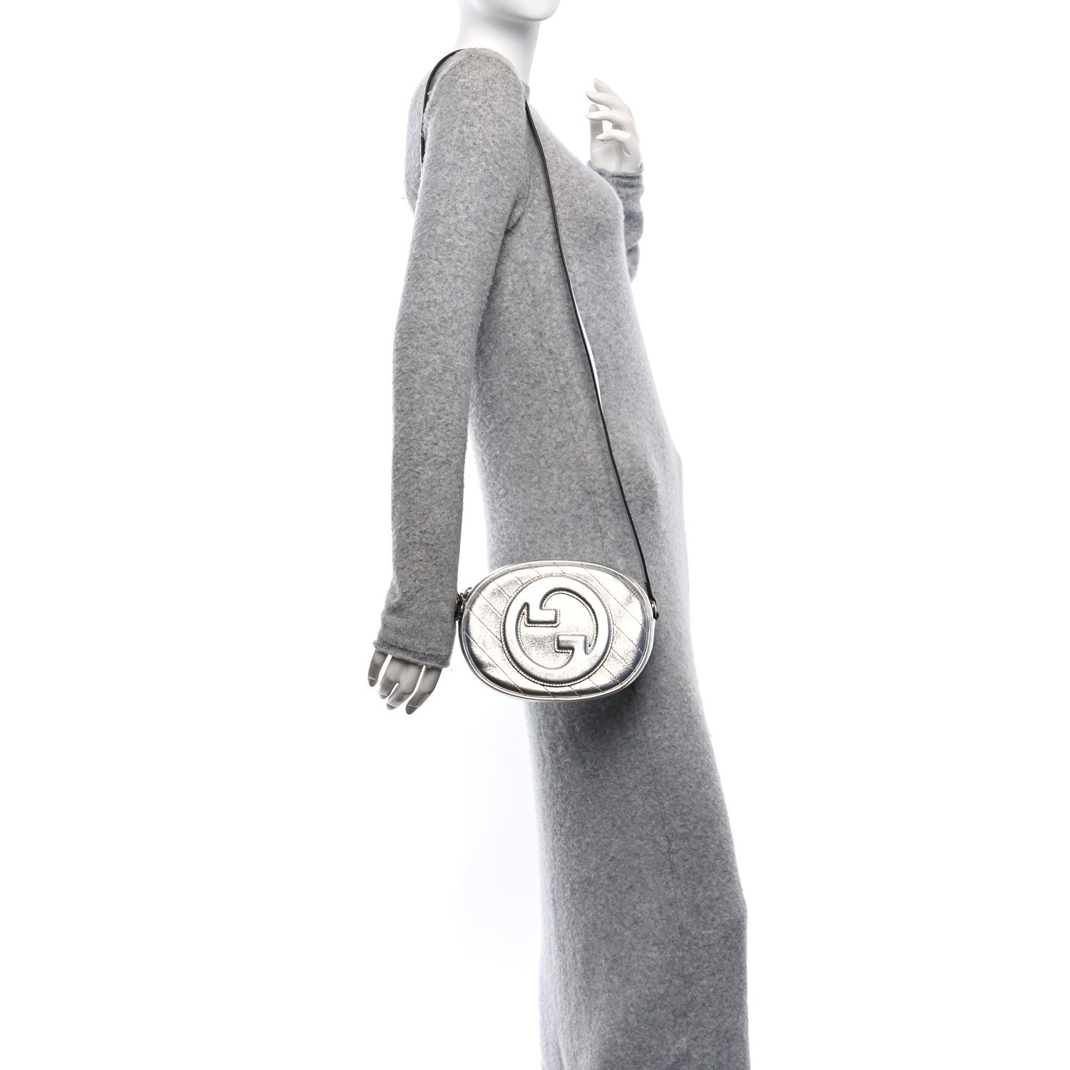 Gucci Metallic Sakai Be Green Calfskin Diagonal Stitched Mini Blondie Shoulder Bag Silver 2 of 10