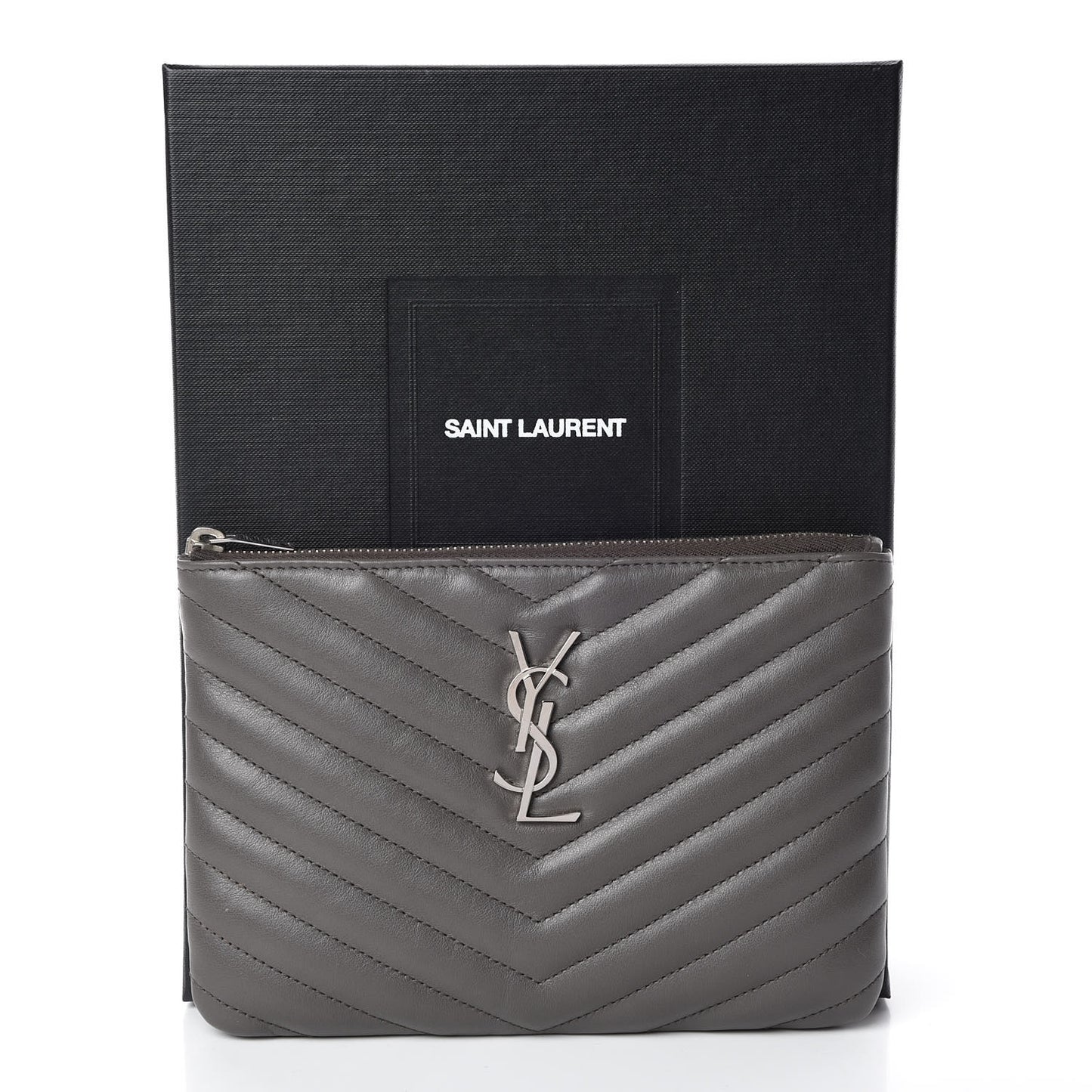 Calfskin Matelasse Chevron Monogram Pouch Earth
