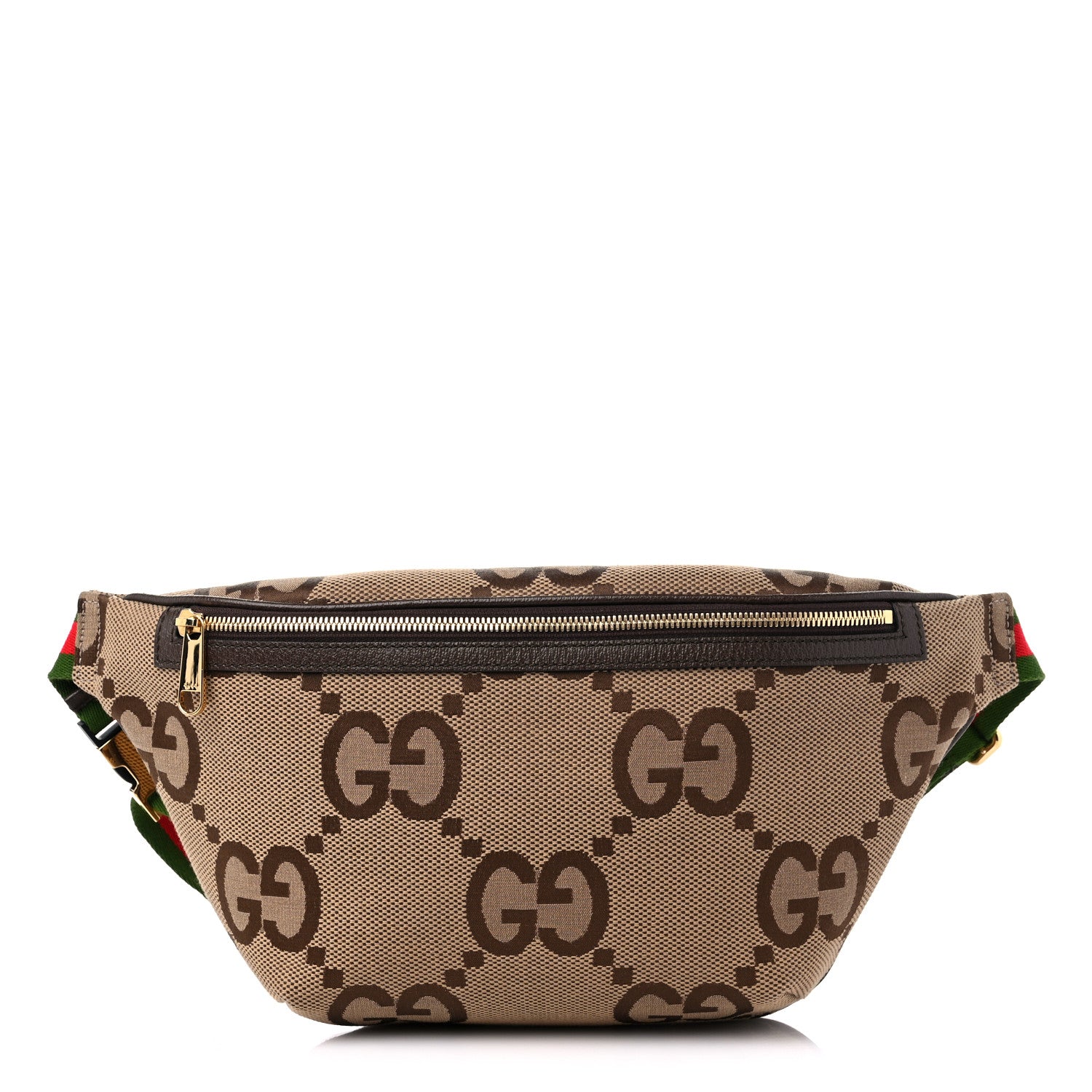 Gucci Monogram Jumbo GG Textured Dollar Calfskin Web Belt Bag Camel Ebony New Acero 1 of 8