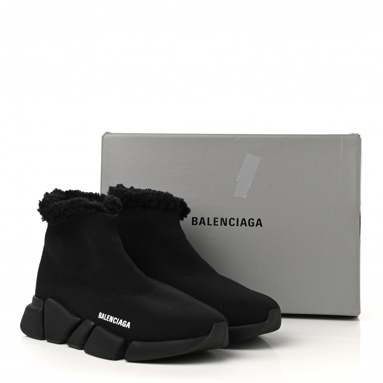 Balenciaga Technical 3D Recycled Knit Fake Fur Womens Speed 2.0 Sneakers 39 Monocolor Black 8 of 8