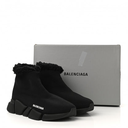 Balenciaga Technical 3D Recycled Knit Fake Fur Womens Speed 2.0 Sneakers 39 Monocolor Black 8 of 8