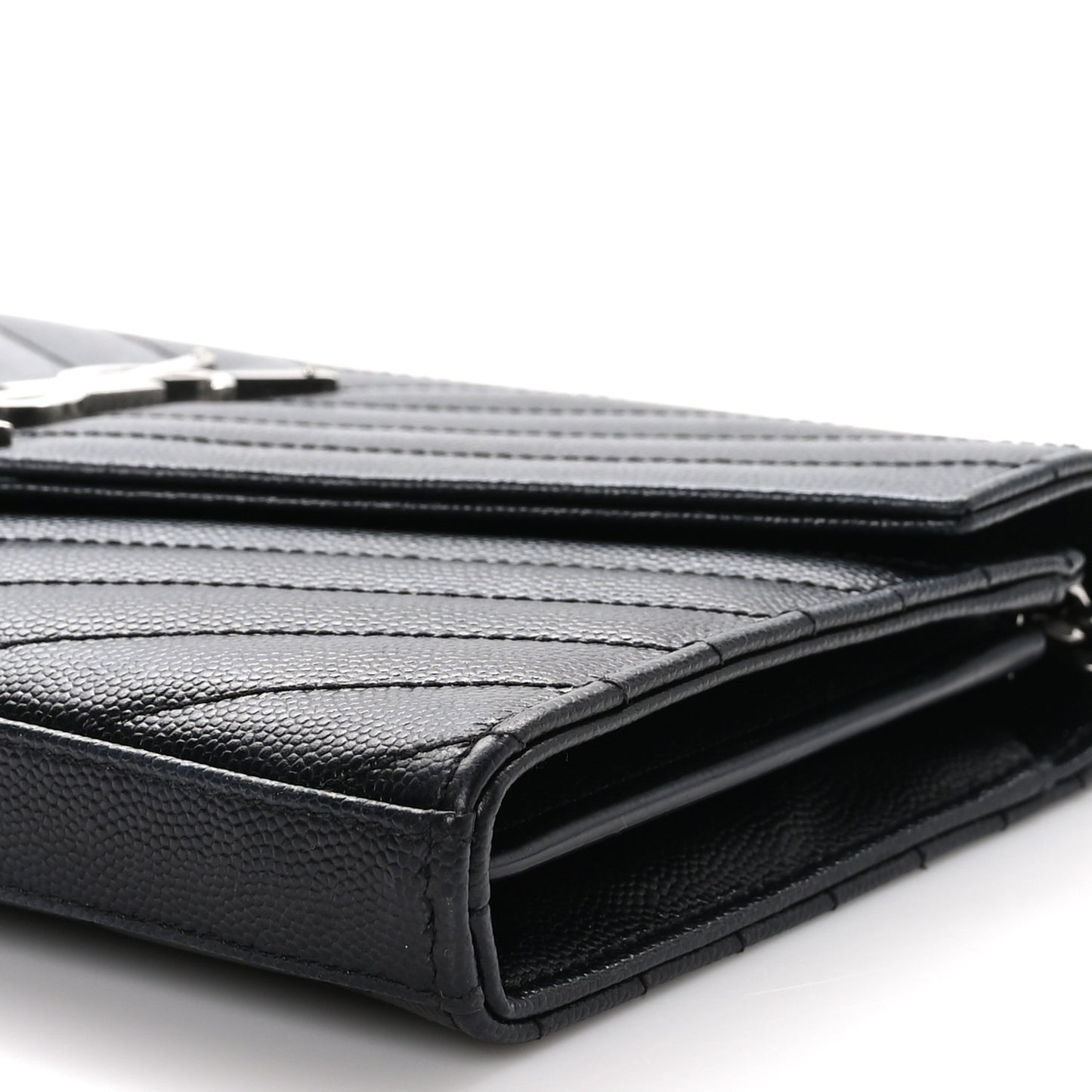 Grain De Poudre Matelasse Chevron Monogram Chain Wallet Black