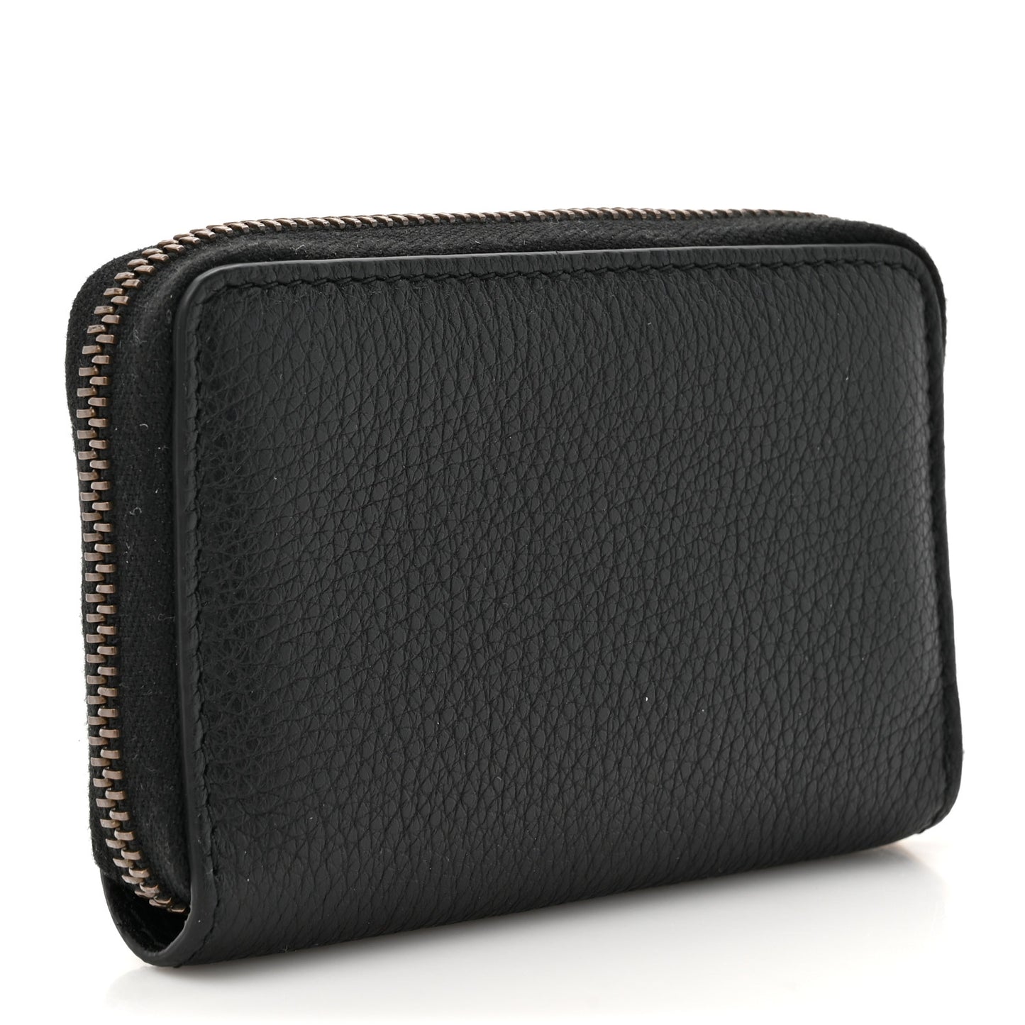 Calfskin Logo Zip Around Card Case Black