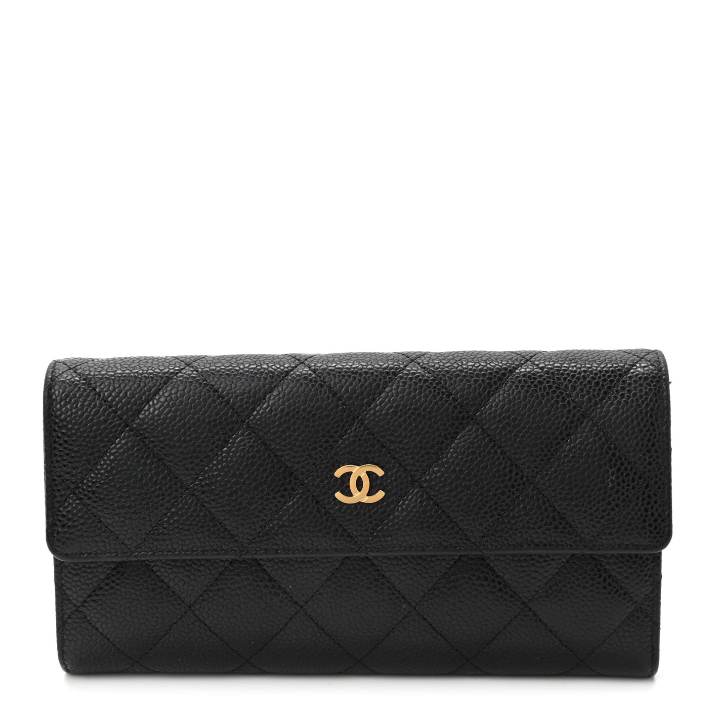 Caviar Quilted Large Gusset Flap Wallet Black