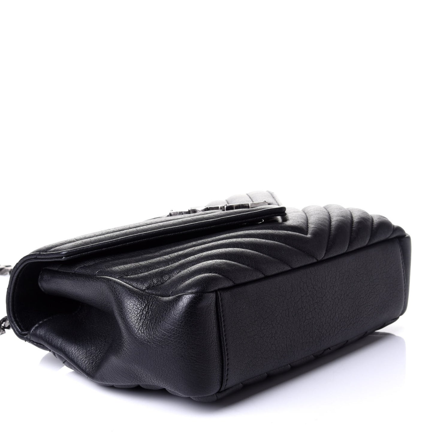 Sheepskin Matelasse Chevron Monogram Medium College Bag Black