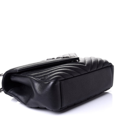 Saint Laurent Sheepskin Matelasse Chevron Monogram Medium College Bag Black 3 of 5