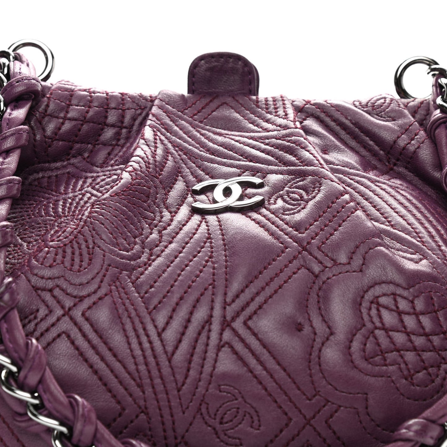 Lambskin Embroidered Frame Bag Purple