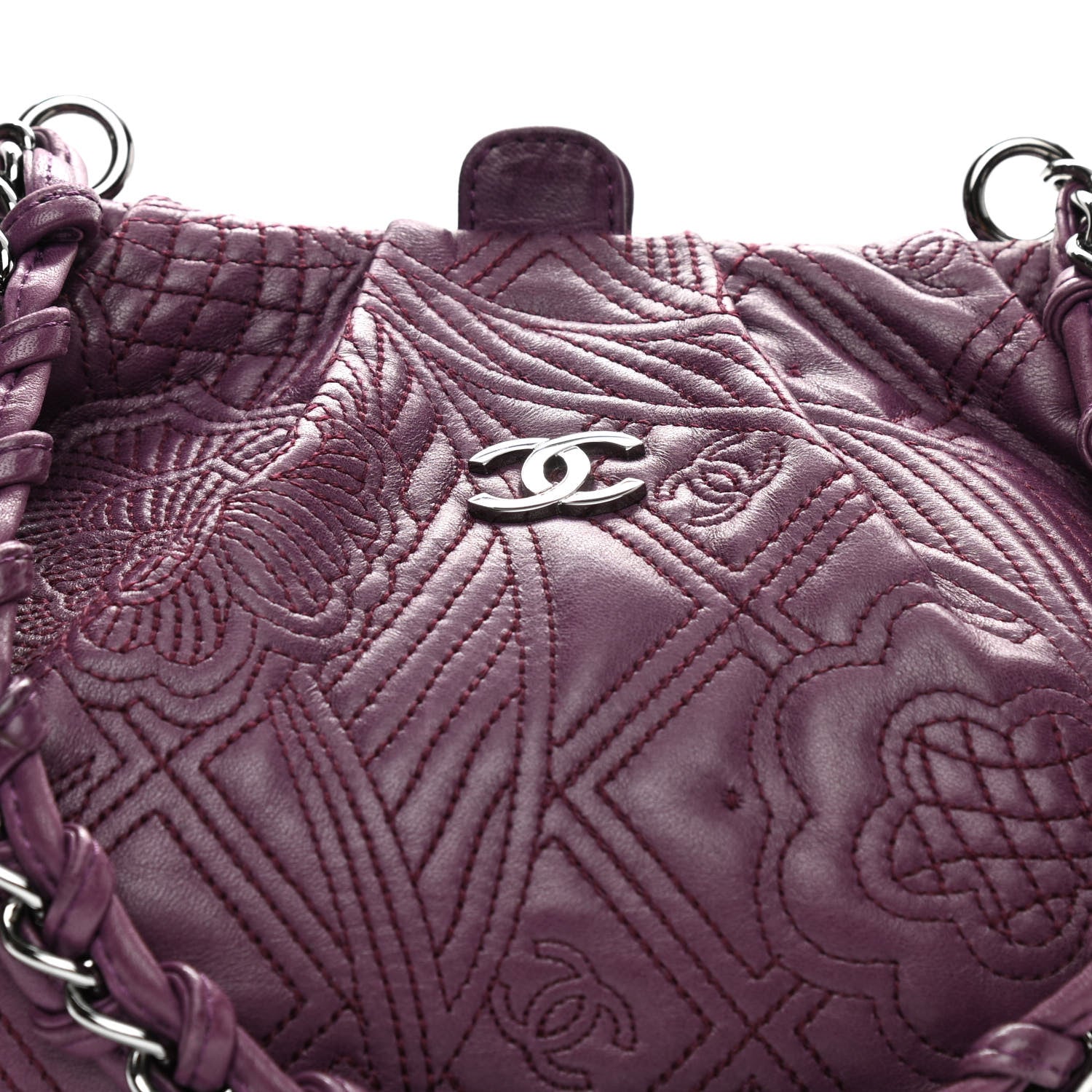 Chanel Lambskin Embroidered Frame Bag Purple 8 of 10