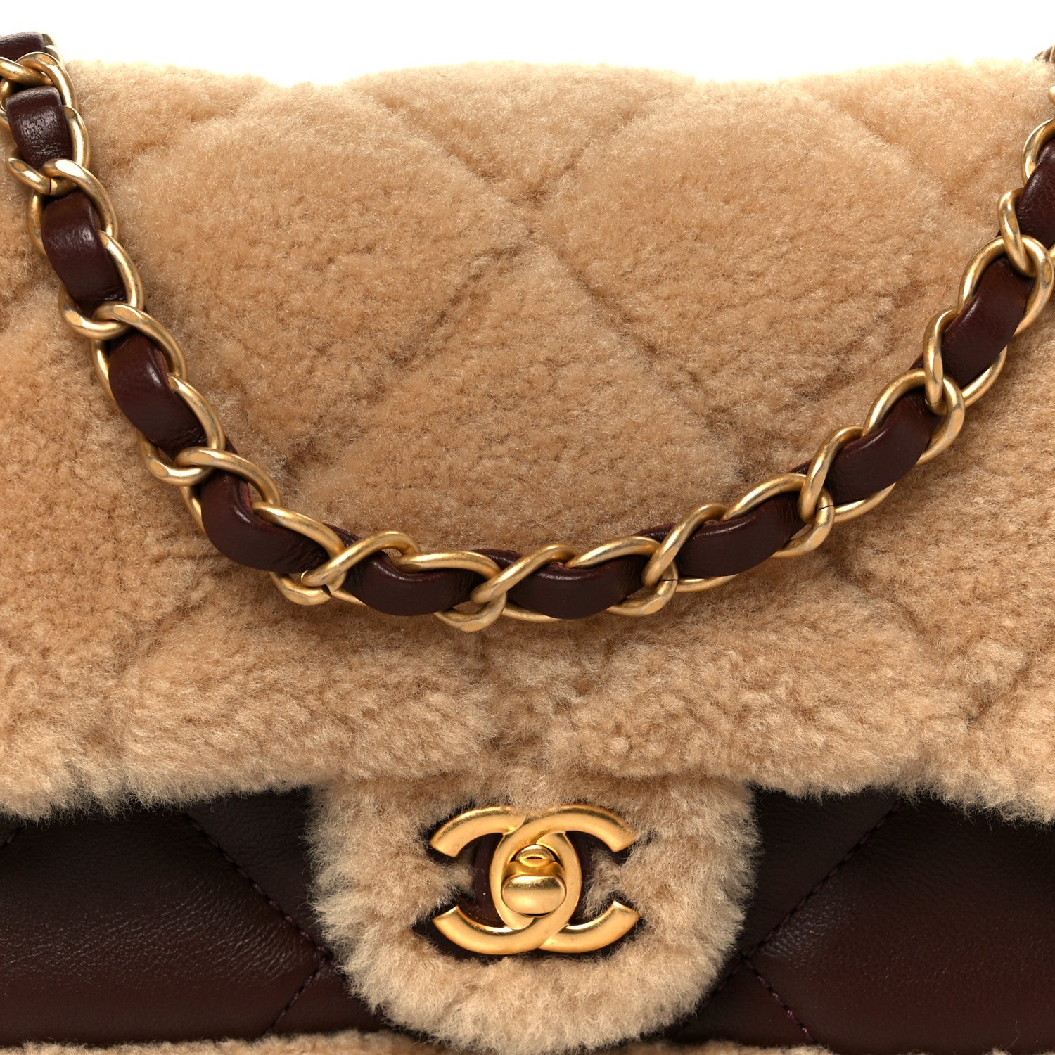 Chanel Shearling Lambskin Quilted Mini Furry Coco Flap Beige Dark Brown 9 of 12
