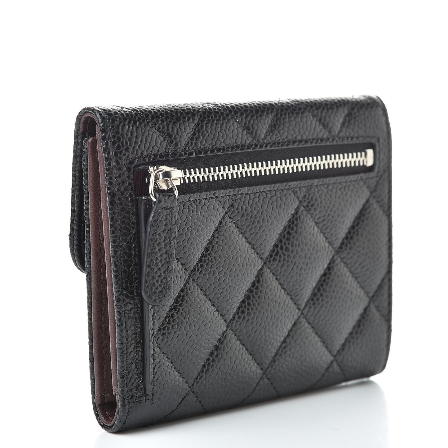 Caviar Quilted Compact Flap Wallet Black