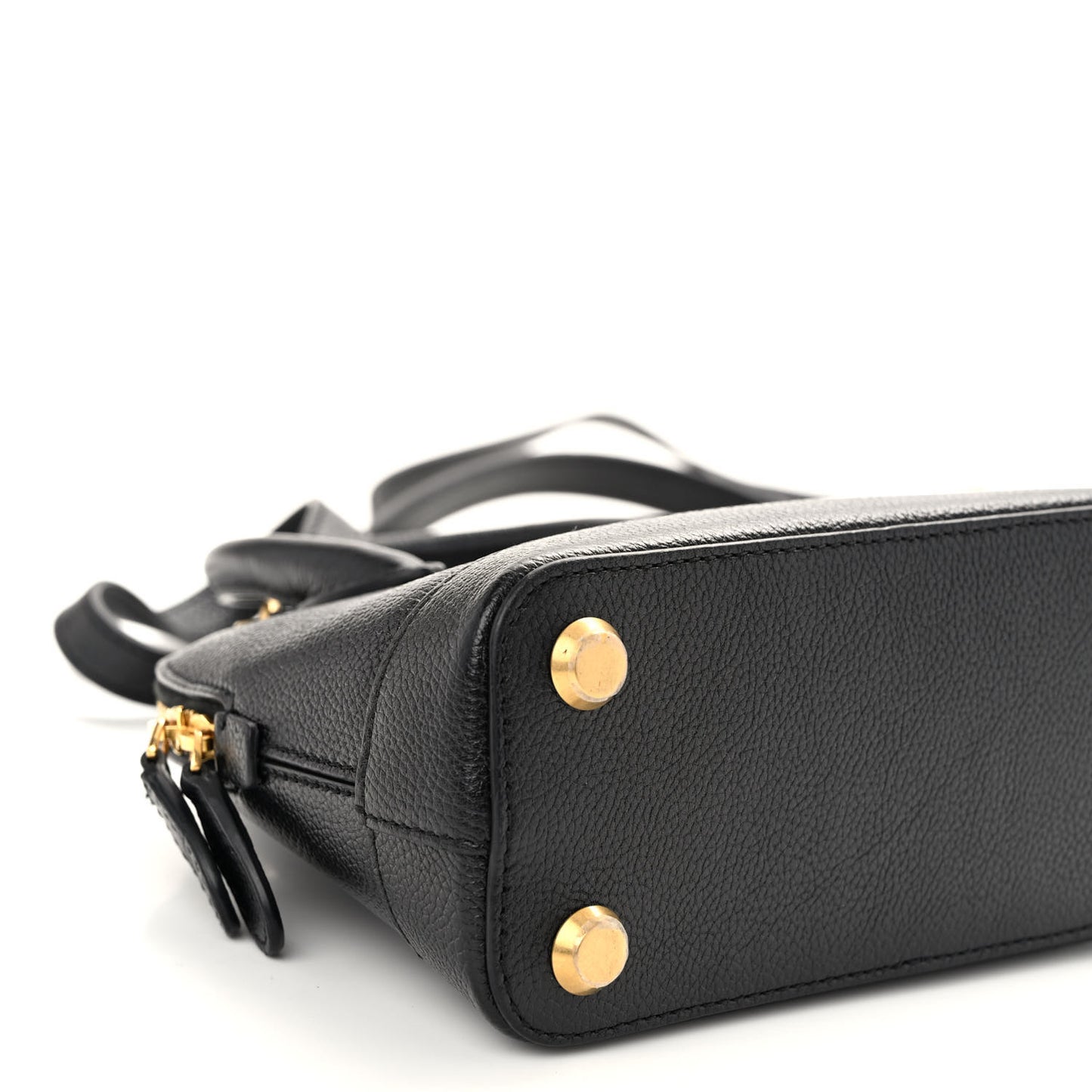 Grained Calfskin Logo XXS Ville Top Handle Bag Black White
