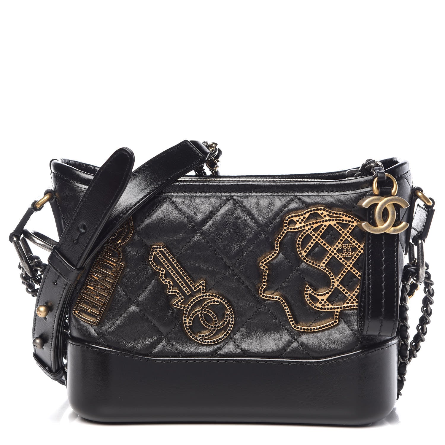 Chanel Aged Calfskin Quilted Charms Small Gabrielle Hobo Black 1 of 10