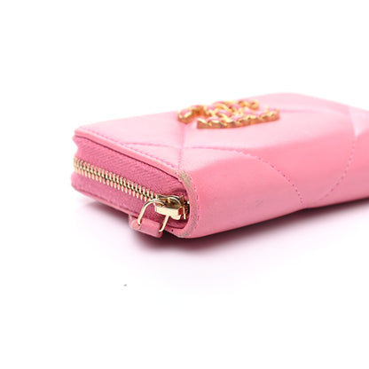Chanel Lambskin Quilted Chanel 19 Zip Around Coin Purse Wallet Pink 17 of 25