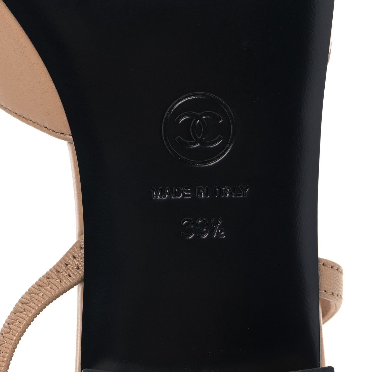 Lambskin Cap Toe CC Slingback Sandals 39.5 Beige Black