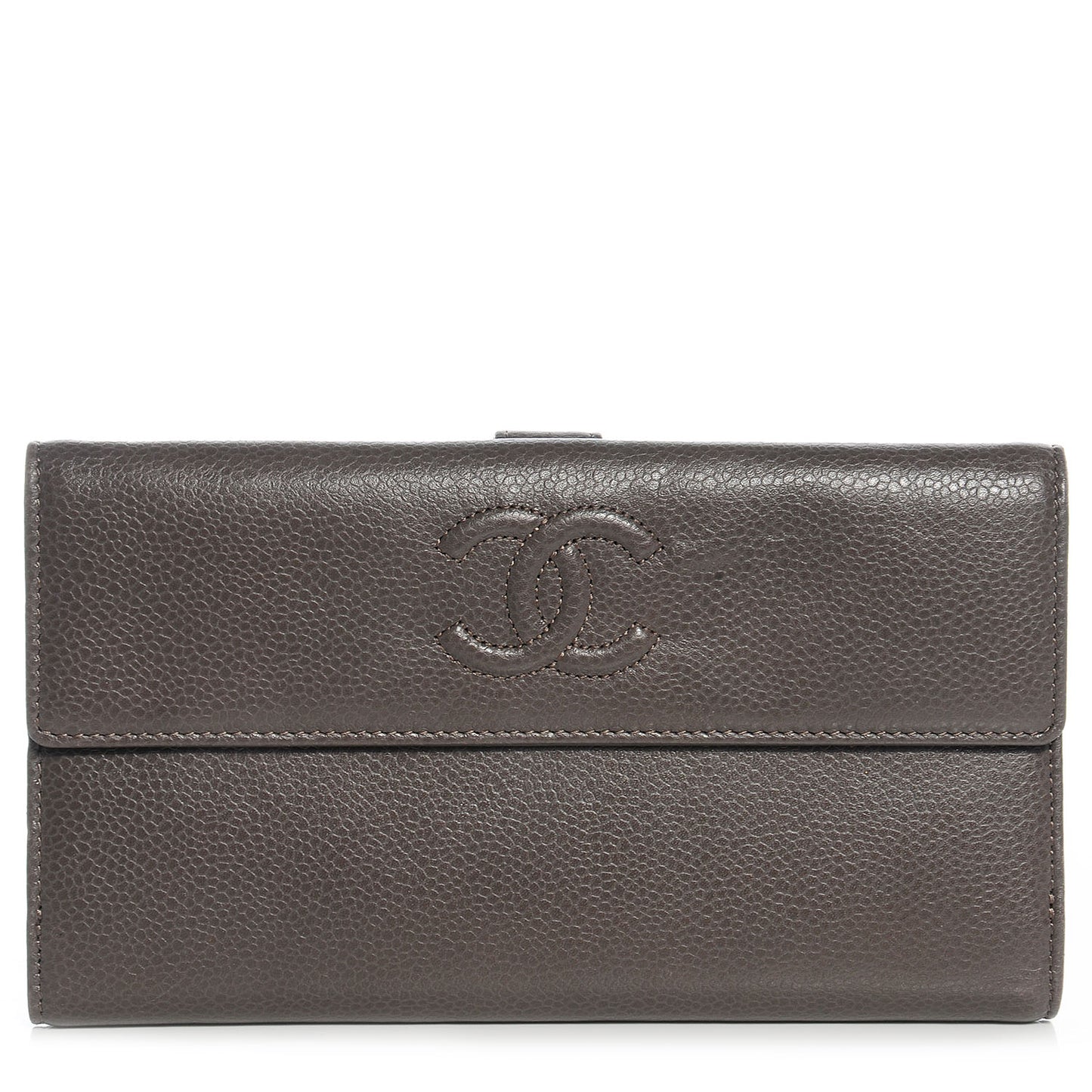Caviar CC Long Flap French Wallet Dark Grey