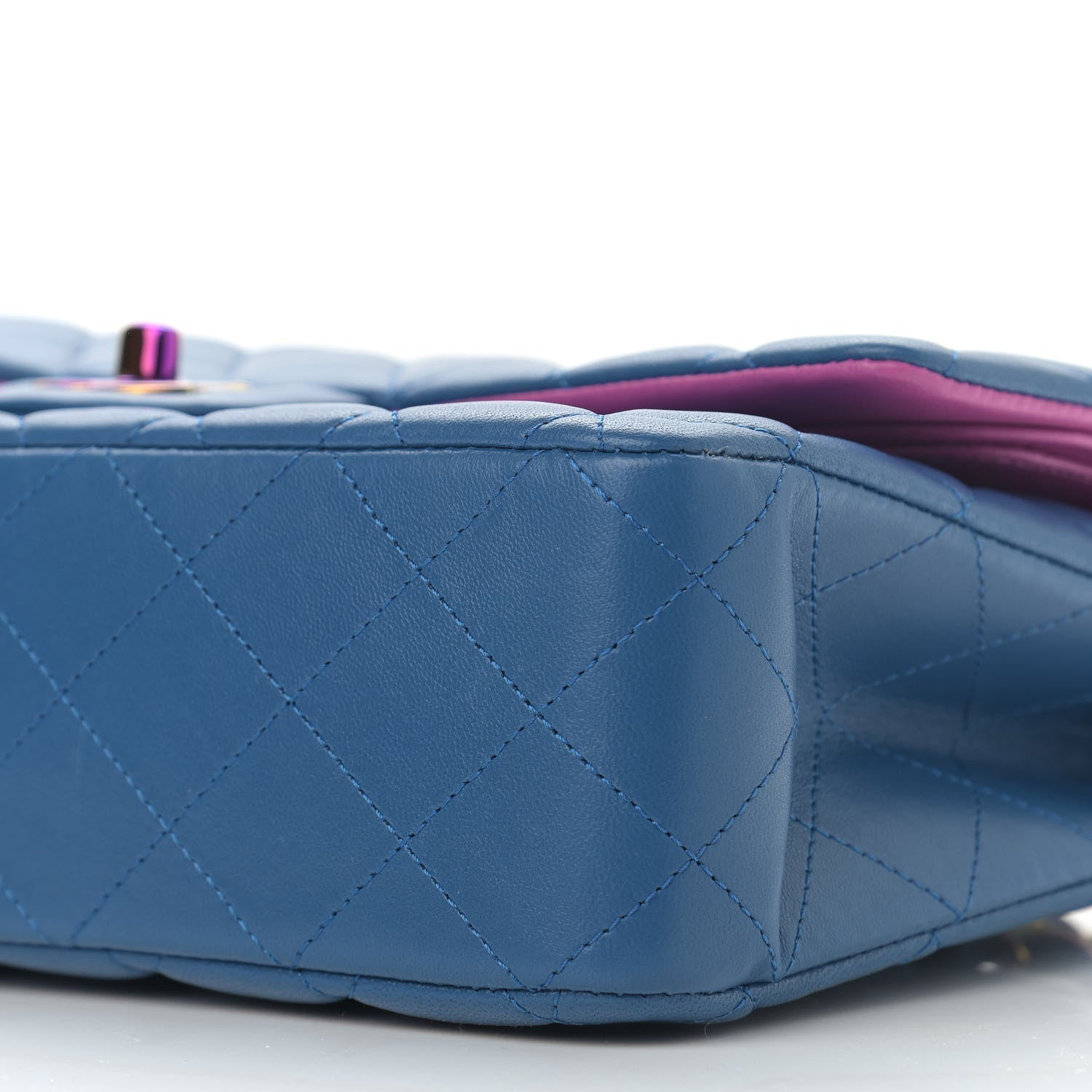 Chanel Lambskin Quilted Medium Double Flap Blue Pink 6 of 15