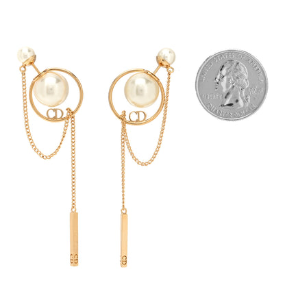 Christian Dior Pearl Tribales Dangle Chain Earrings Gold 2 of 4