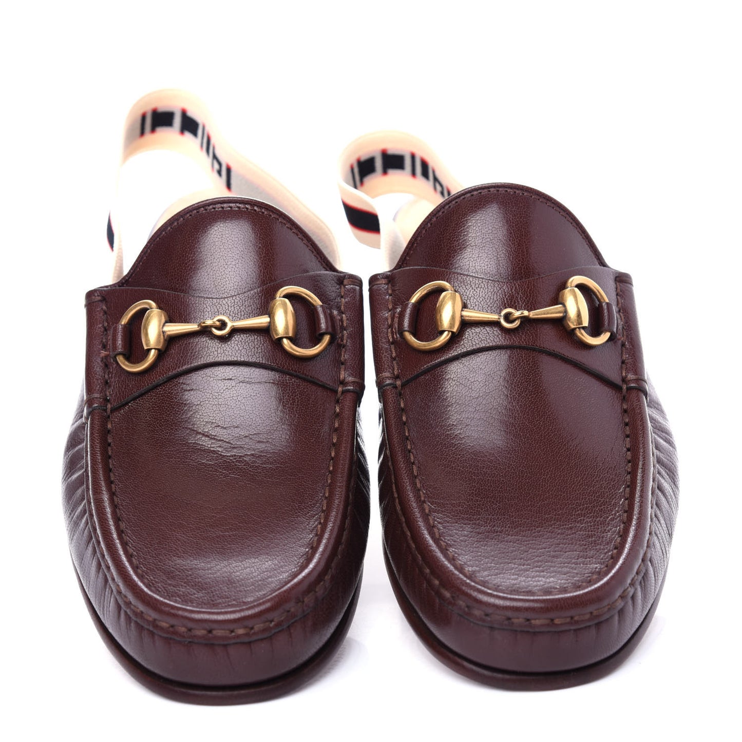 Goatskin Stripe Mens Horsebit Slingback Slippers 7 Brown