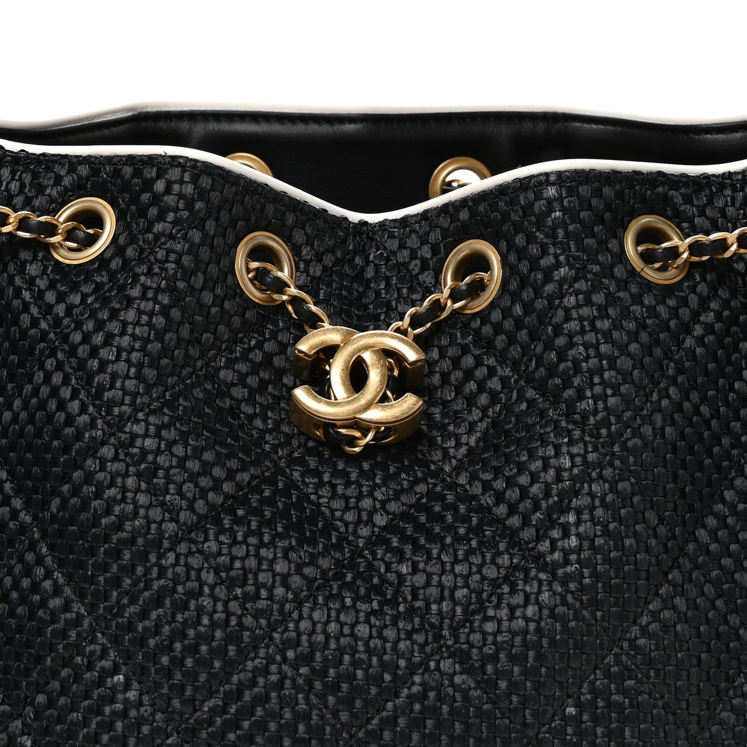 Chanel Braided Raffia Calfskin Small Chanel 25 Handbag Black White 8 of 11