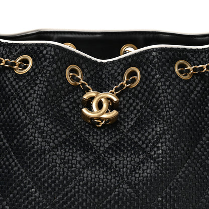 Chanel Braided Raffia Calfskin Small Chanel 25 Handbag Black White 8 of 11