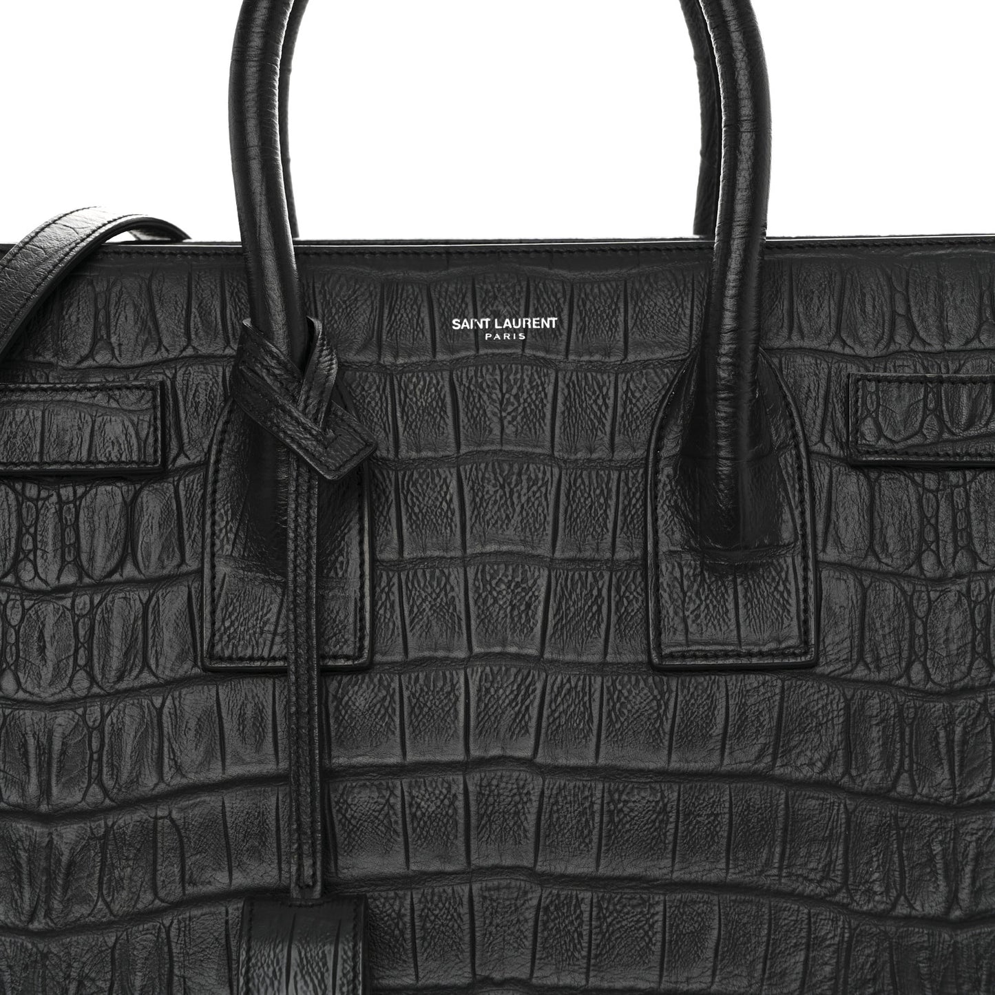 Calfskin Crocodile Embossed Small Sac de Jour Black