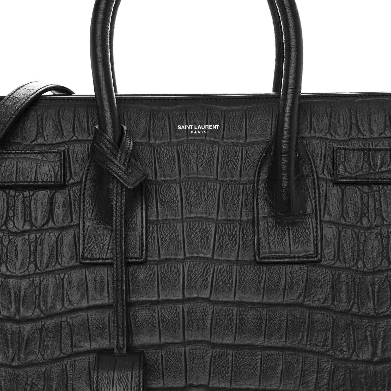 Saint Laurent Calfskin Crocodile Embossed Small Sac de Jour Black 7 of 9