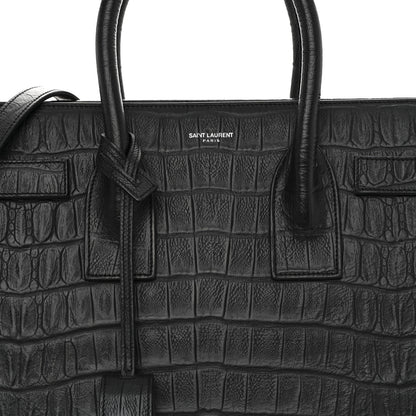 Saint Laurent Calfskin Crocodile Embossed Small Sac de Jour Black 7 of 9