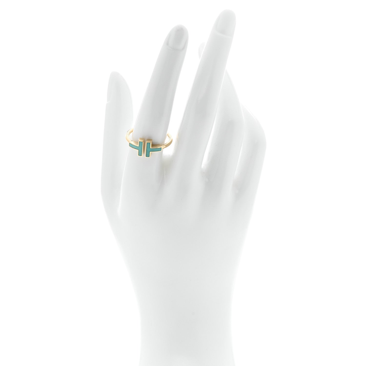 Tiffany 18K Yellow Gold Turquoise T Square Ring 58 8.5 2 of 5