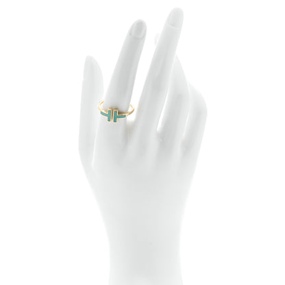 Tiffany 18K Yellow Gold Turquoise T Square Ring 58 8.5 2 of 5