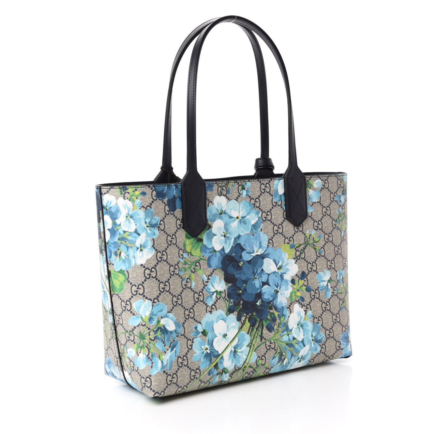 GG Supreme Monogram Blooms Small Reversible Tote Beige Blue Navy