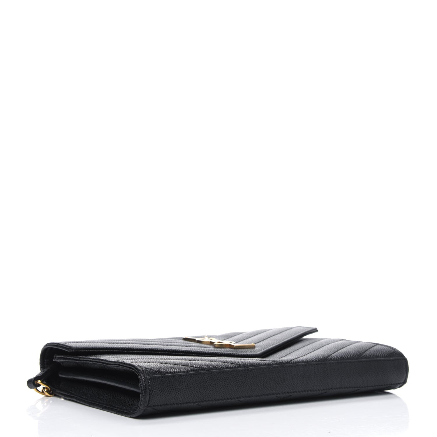 Saint Laurent Grain De Poudre Matelasse Chevron Medium Monogram Chain Wallet Black 3 of 7