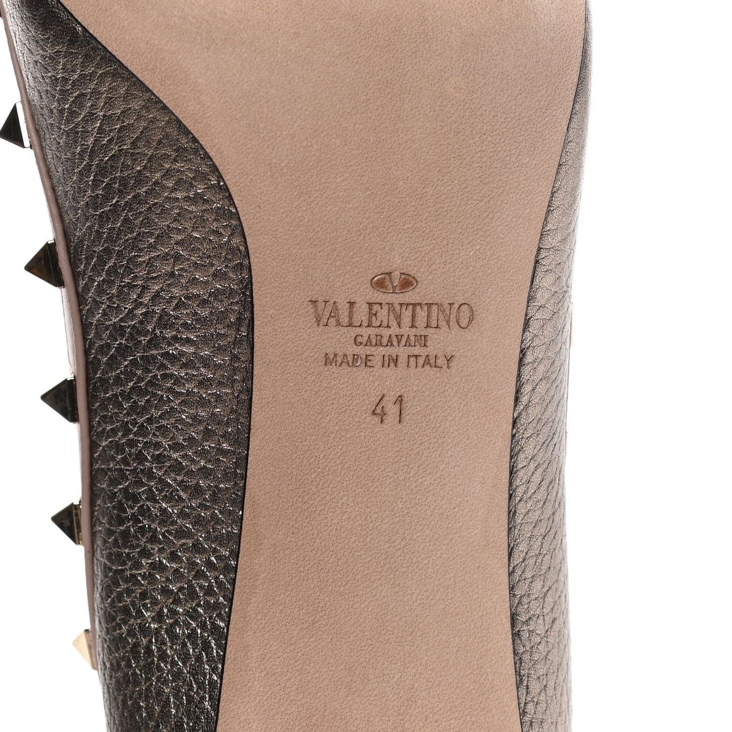 Metallic Pebbled Calfskin Rockstud 85mm Pumps 41 Sasso Poudre