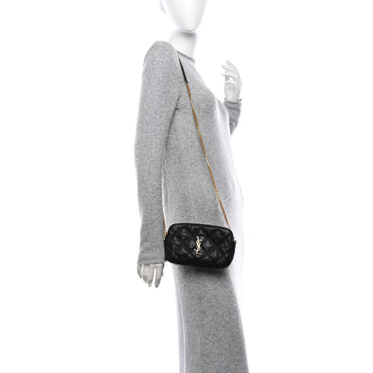 Saint Laurent Grained Lambskin Quilted Mini Becky Double Zip Bag Black 2 of 12