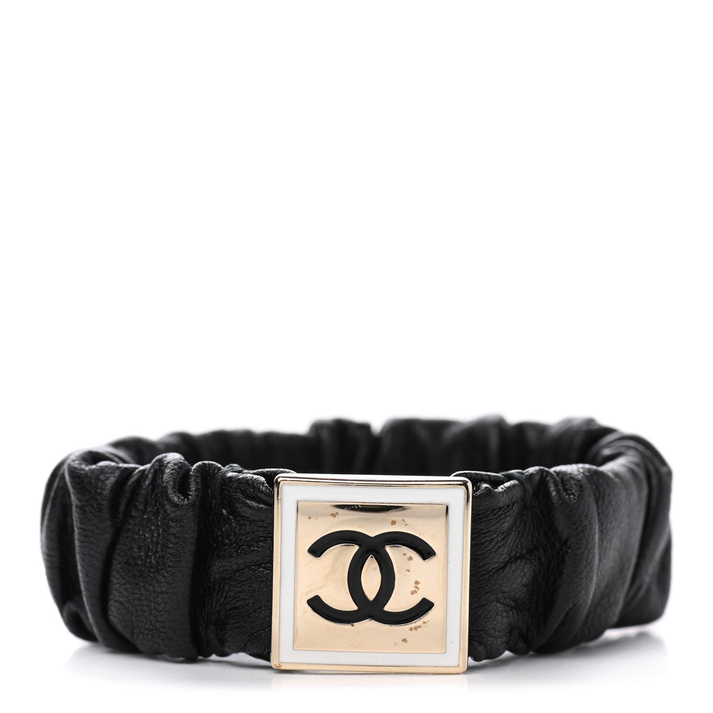 Lambskin Metal Enamel CC Hair Tie Black Gold
