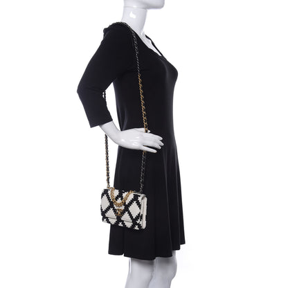 Chanel Calfskin Crochet Chanel 19 Wallet On Chain WOC White Black 2 of 12