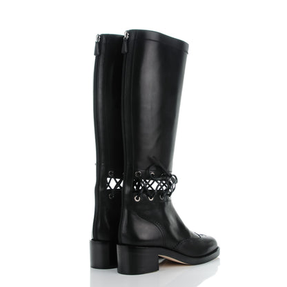 Chanel Calfskin Lace Up Knee High Boots 40.5 Black 4 of 9
