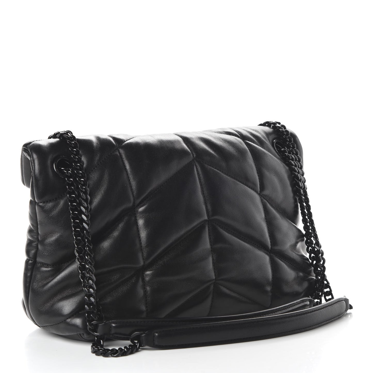 Lambskin Quilted Small Loulou Puffer Monogram Chain Satchel Black