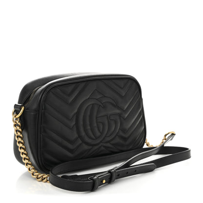 Gucci Calfskin Matelasse Small GG Marmont Chain Shoulder Bag Black 3 of 12