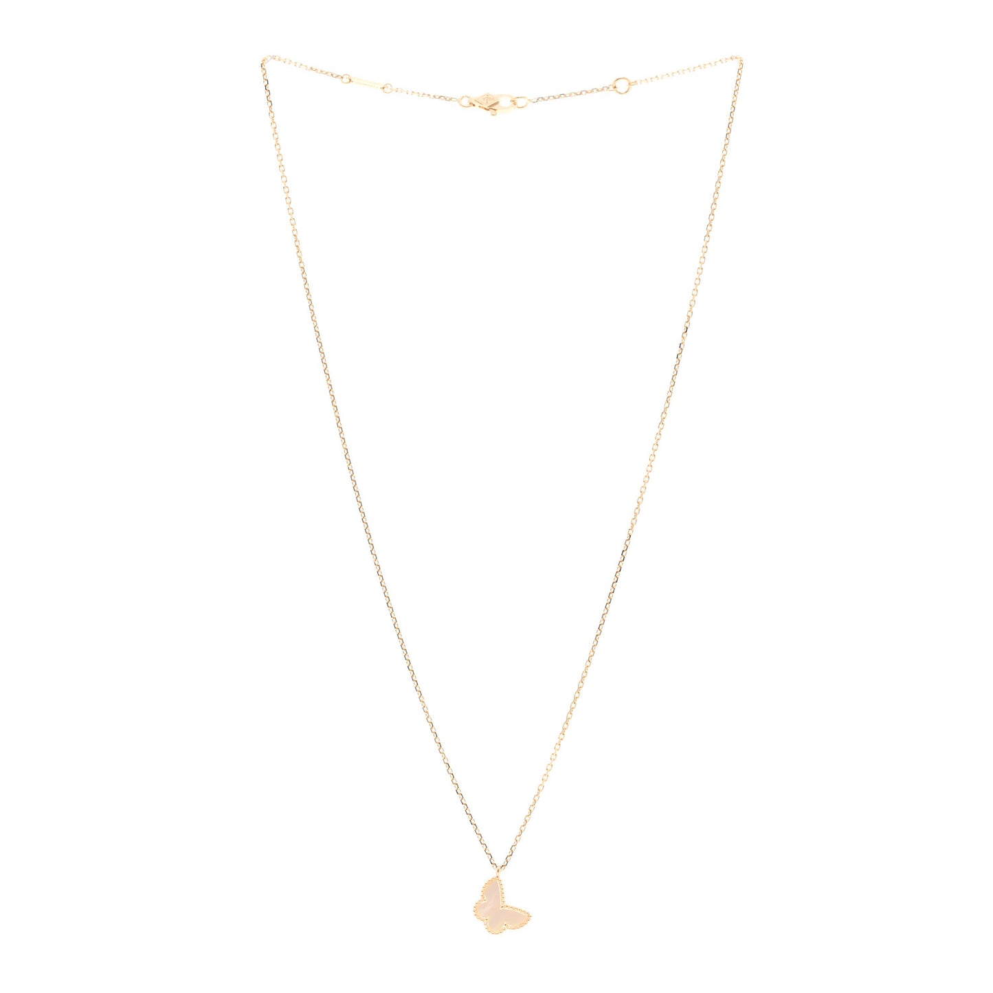 18K Yellow Gold Mother of Pearl Sweet Alhambra Butterfly Pendant Necklace