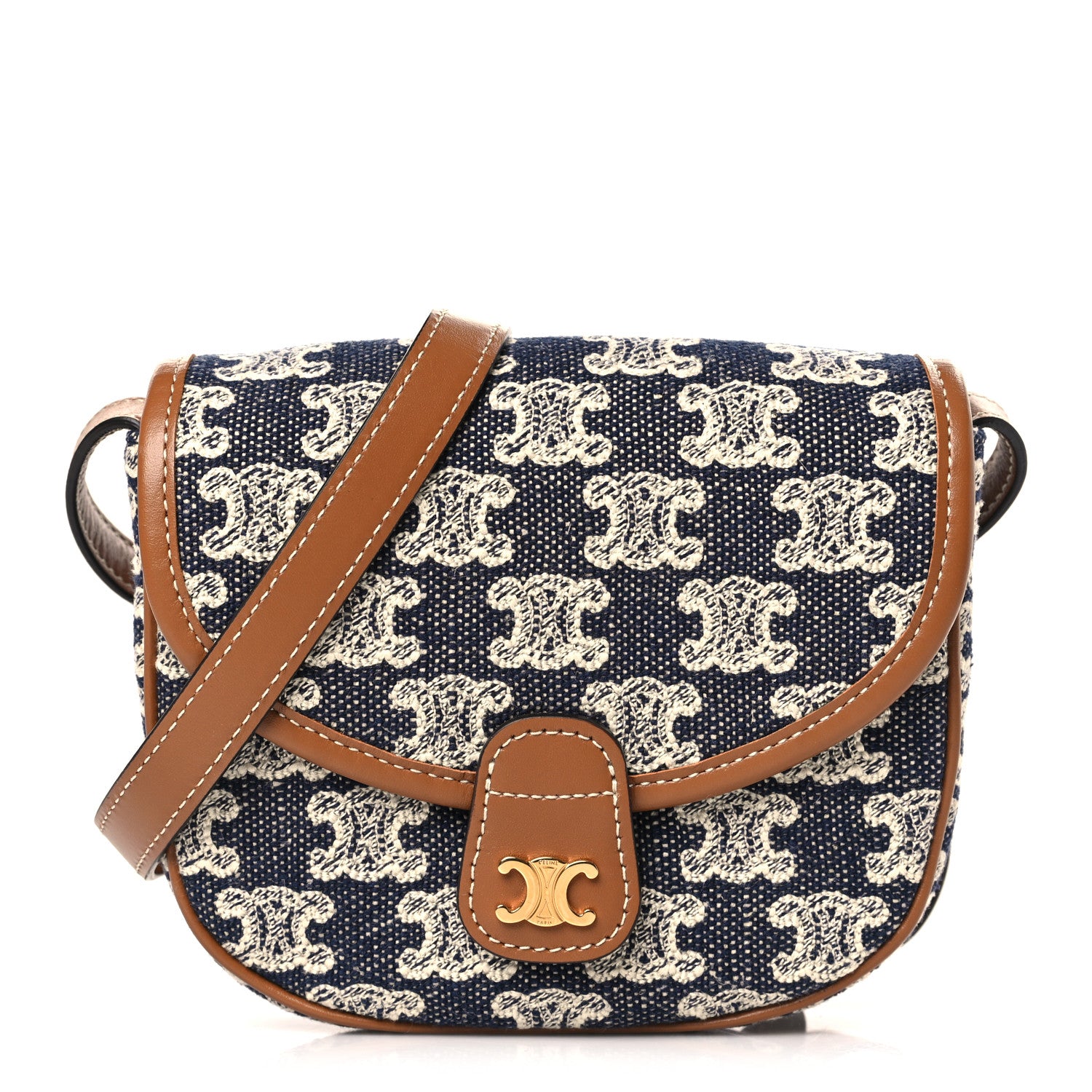 Celine Triomphe Canvas Calfskin Mini Besace Bag Navy White 1 of 8