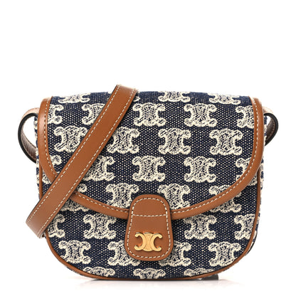 Celine Triomphe Canvas Calfskin Mini Besace Bag Navy White 1 of 8