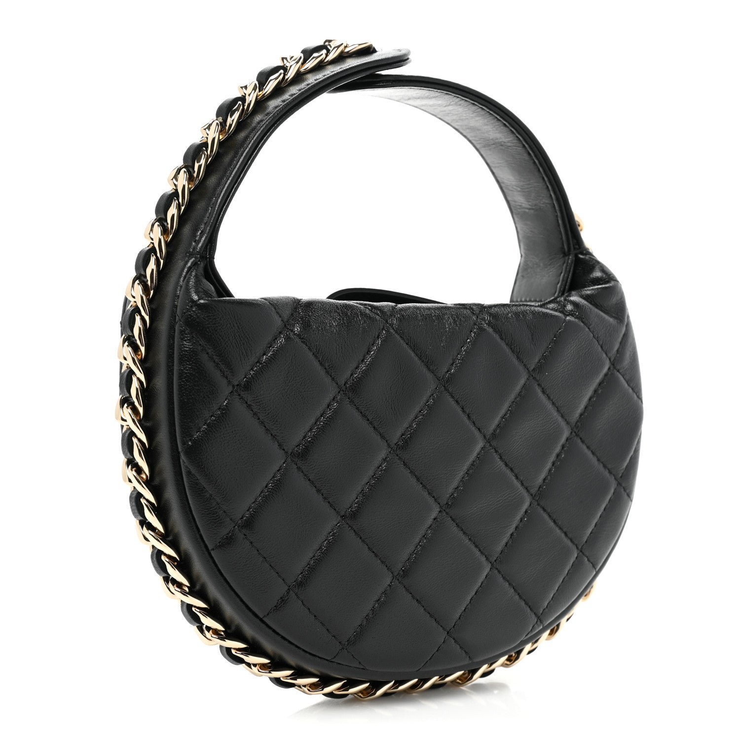 Chanel Lambskin Quilted Chain Around Pouch Hobo Black 3 of 9