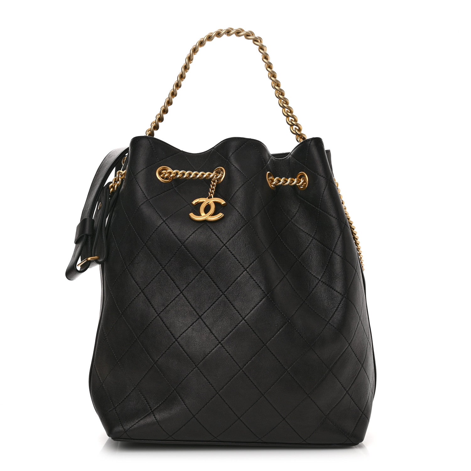 Chanel Calfskin Quilted Small On My Shoulder Drawstring Bag Black 1 of 9