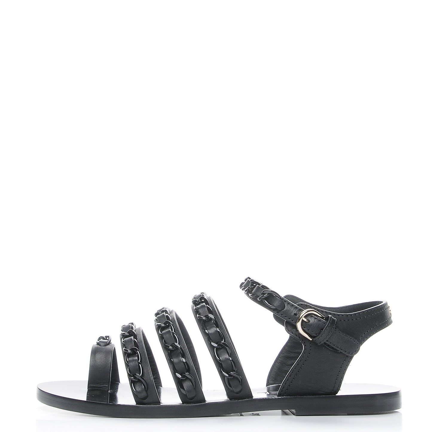 Calfskin Chain Flat Sandals 37.5 Black