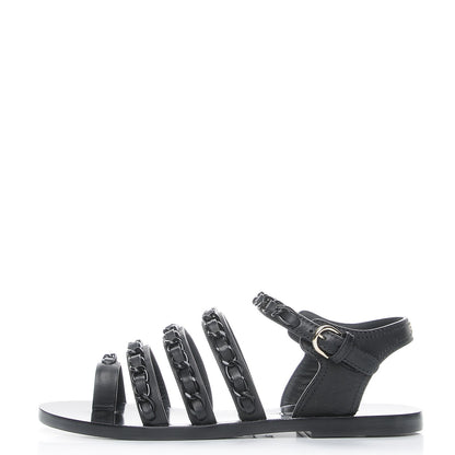 Chanel Calfskin Chain Flat Sandals 37.5 Black 1 of 8