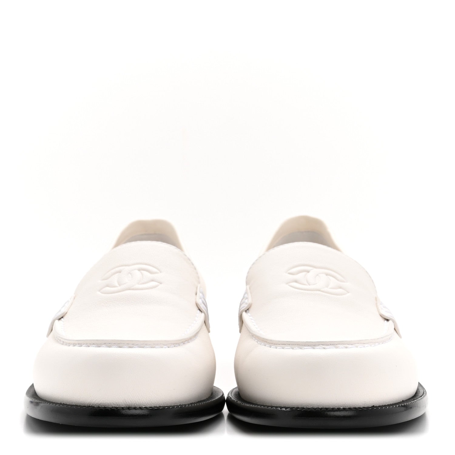 Chanel Lambskin CC Mocassin Loafers 38.5 White 5 of 18